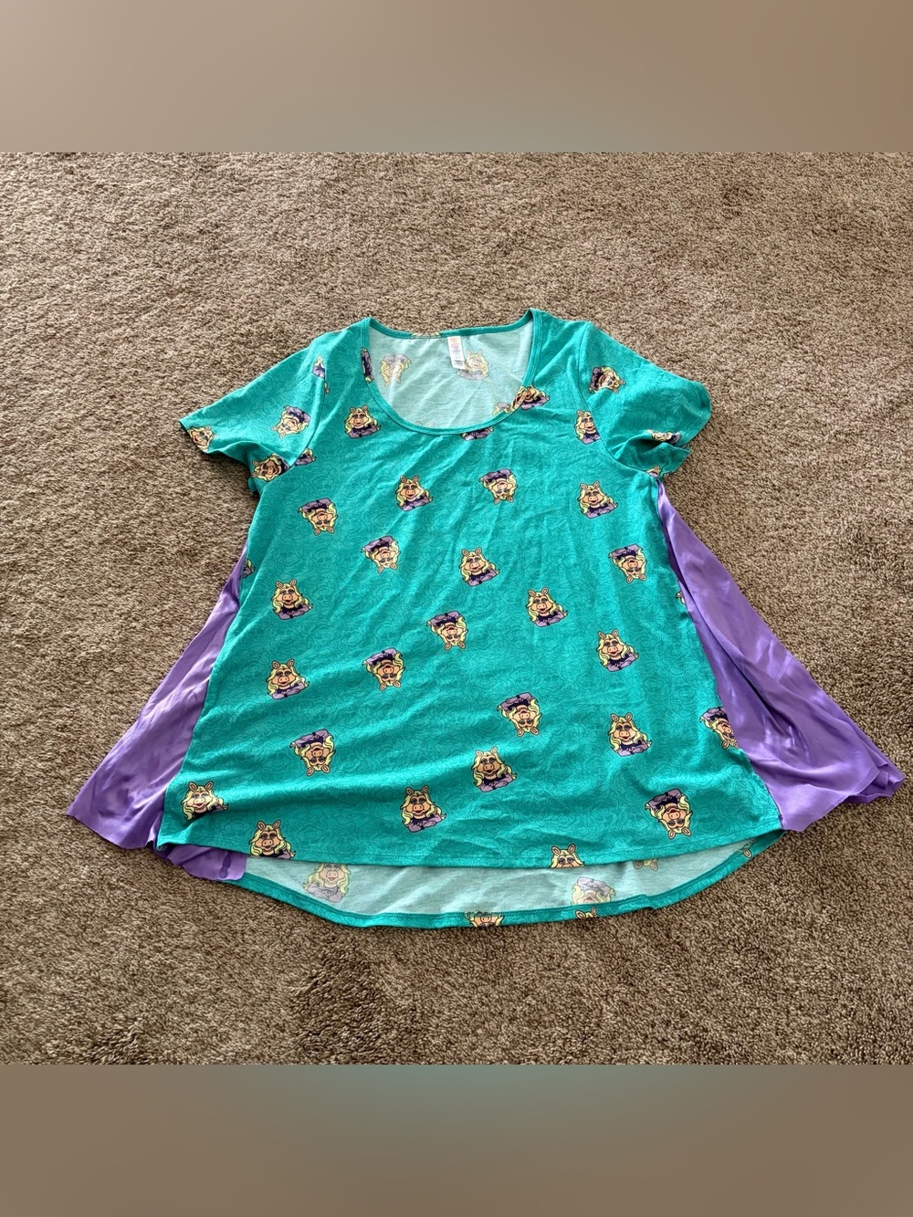 LuLaRoe Altered Girls Short-Sleeve Swing Top with Miss Piggy Print Size Large